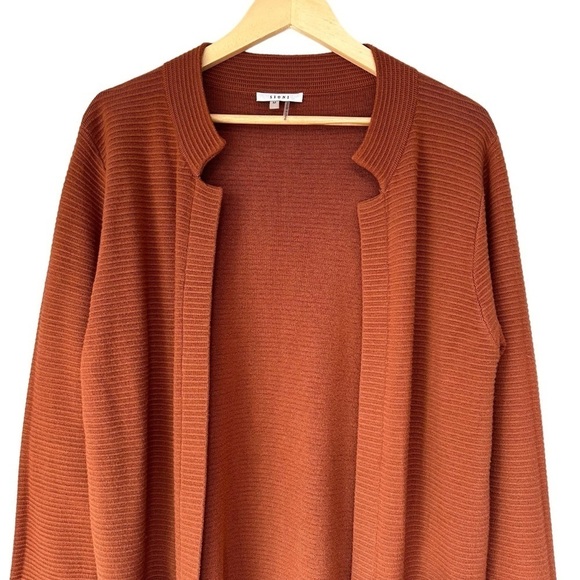 Sioni Burnt Orange Ribbed Open Front Long Cardigan Sweater, Medium - Picture 7 of 8